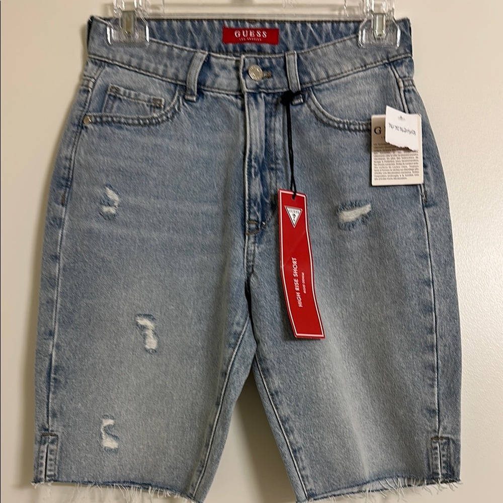 Guess Blue Jean Shorts Distressed Raw Hem